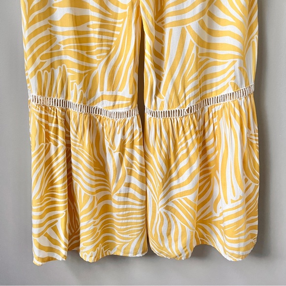 True Destinations Pants Women's Medium Yellow Tropical Pull On Beachy Boho Flare - Picture 8 of 12